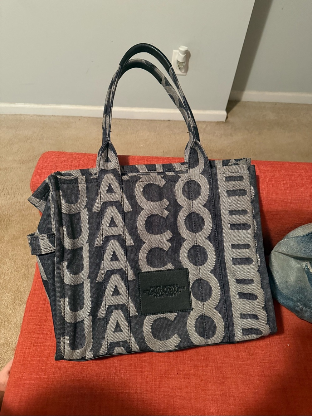 Marc Jacobs Navy and Gray Jacquard Messenger Tote